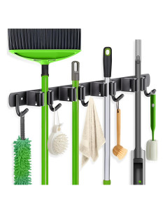 Soporte de Escoba ZONGOOL 4 Estantes 5 Ganchos Montaje Pared