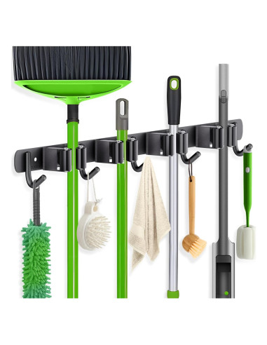 Soporte de Escoba ZONGOOL 4 Estantes 5 Ganchos Montaje Pared