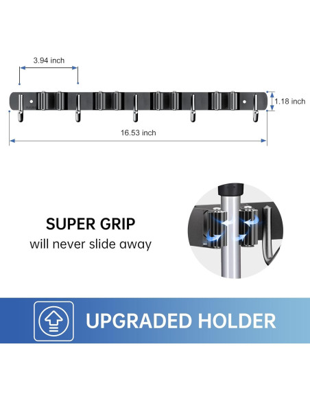 Soporte de Escoba ZONGOOL 4 Estantes 5 Ganchos Montaje Pared