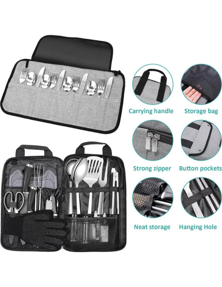 Juego de Utensilios de Cocina para Camping Logcow - Acero Inoxidable Juego de Utensilios de Cocina para Camping Logcow - Acero Inoxidable