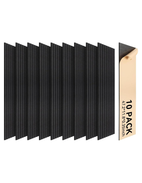 Paneles Acústicos Autoadhesivos 10 Unidades 120x30cm Negro