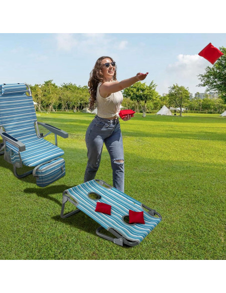 Silla de Playa Mochila WKFAMOUT con Mesa Plegable y Bolsa Térmica