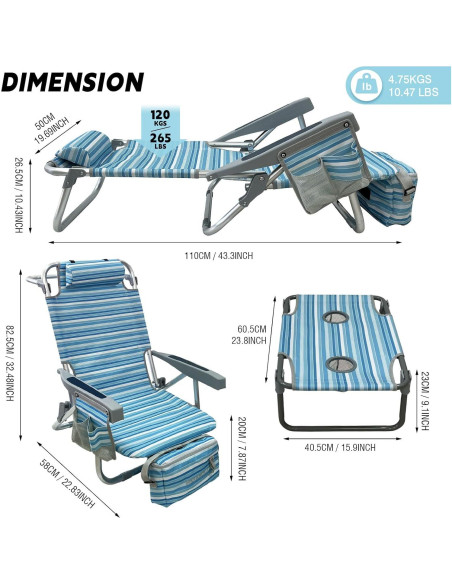 Silla de Playa Mochila WKFAMOUT con Mesa Plegable y Bolsa Térmica