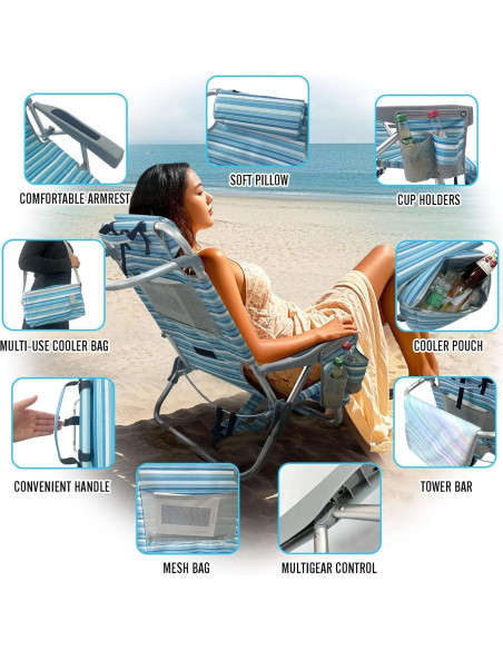 Silla de Playa Mochila WKFAMOUT con Mesa Plegable y Bolsa Térmica