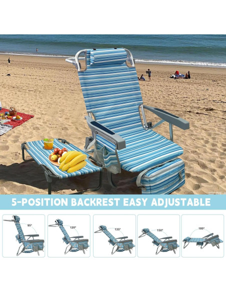 Silla de Playa Mochila WKFAMOUT con Mesa Plegable y Bolsa Térmica