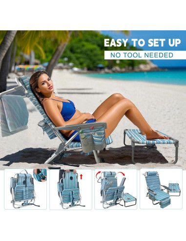Silla de Playa Mochila WKFAMOUT con Mesa Plegable y Bolsa Térmica