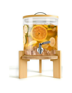 Dispensador de Bebidas de Vidrio SuRoidu 5L con Soporte de Madera