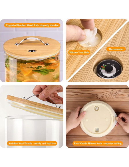 Dispensador de Bebidas de Vidrio SuRoidu 5L con Soporte de Madera