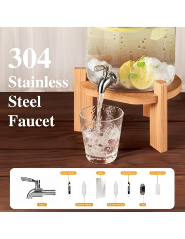 Dispensador de Bebidas de Vidrio SuRoidu 5L con Soporte de Madera