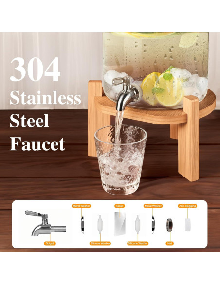 Dispensador de Bebidas de Vidrio SuRoidu 5L con Soporte de Madera