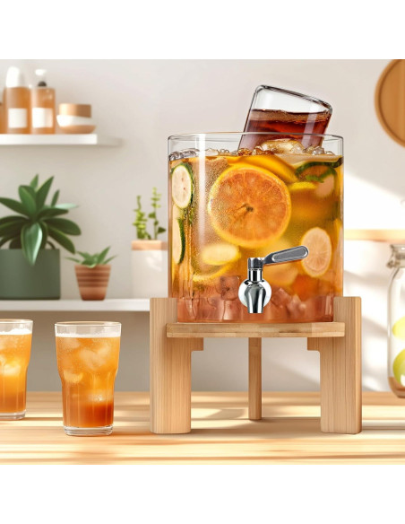 Dispensador de Bebidas de Vidrio SuRoidu 5L con Soporte de Madera