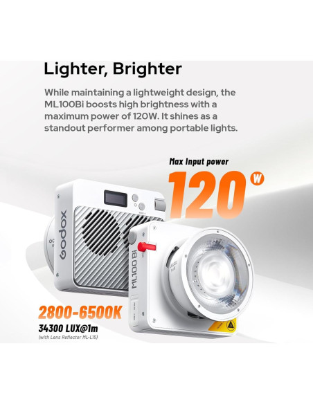 Godox ML100Bi Luz LED Portátil 120W Bicolor 2800K-6500K Godox ML100Bi Luz LED Portátil 120W Bicolor 2800K-6500K