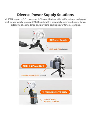 Godox ML100Bi Luz LED Portátil 120W Bicolor 2800K-6500K