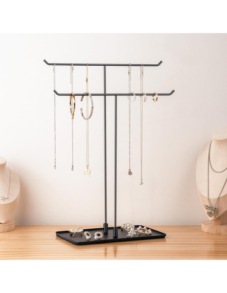 Soporte de Joyería Josmimic Negro Metal 2 Niveles Antideslizante Soporte de Joyería Josmimic Negro Metal 2 Niveles Antideslizante