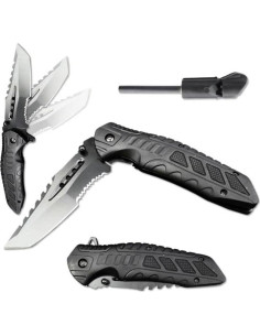 Cuchillo Plegable DOOM BLADE 21.5 cm Hoja Serrada con Encendedor 2