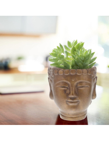 Maceta de Flor Buda Yardwe 13x12cm Bronce Cemento Decorativa