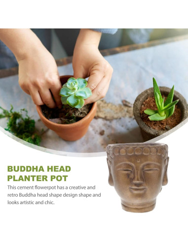 Maceta de Flor Buda Yardwe 13x12cm Bronce Cemento Decorativa