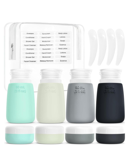 Botellas de Viaje WLEAD - 8 Contenedores Silicona Aprobados TSA