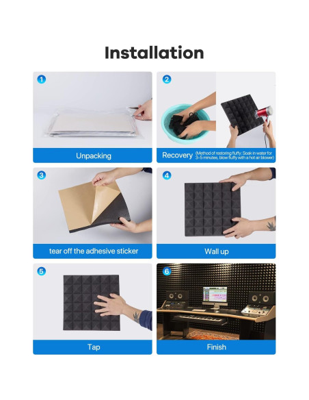 Paneles Acústicos Insonorizantes Kuchoow 12 Piezas 30.48x30.48cm Paneles Acústicos Insonorizantes Kuchoow 12 Piezas 30.48x30.48cm