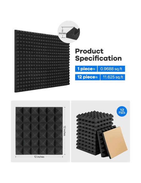 Paneles Acústicos Insonorizantes Kuchoow 12 Piezas 30.48x30.48cm Paneles Acústicos Insonorizantes Kuchoow 12 Piezas 30.48x30.48cm