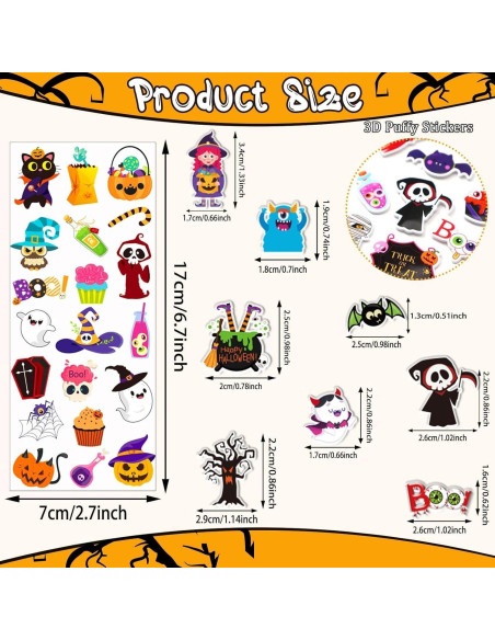 Calcomanías de Halloween UPINS 12 Hojas 3D para Niños