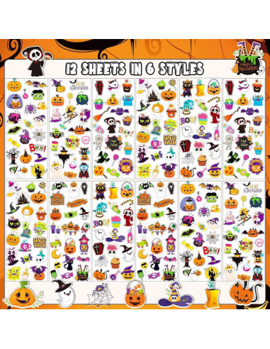 Calcomanías de Halloween UPINS 12 Hojas 3D para Niños