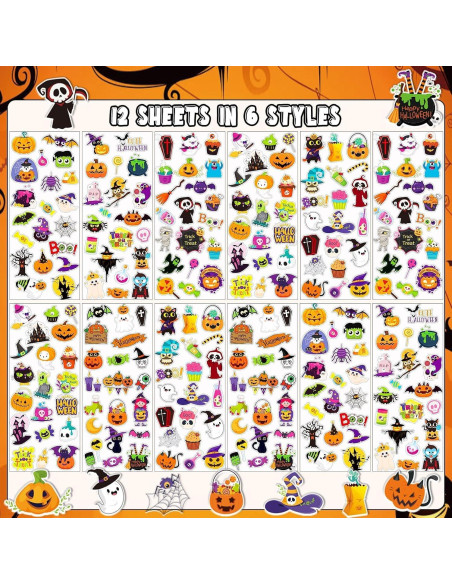Calcomanías de Halloween UPINS 12 Hojas 3D para Niños
