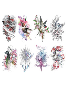 Tatuaje Temporal Briyhose Flor de Pájaro 8 Hojas 21x14.8cm