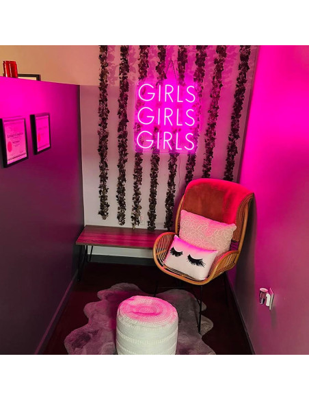 Señal de Neón LED Rosa Chicas Chicas Chicas YYUAN 38x33cm