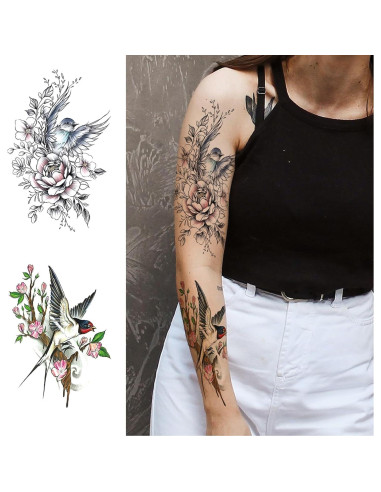 Tatuaje Temporal Briyhose Flor de Pájaro 8 Hojas 21x14.8cm