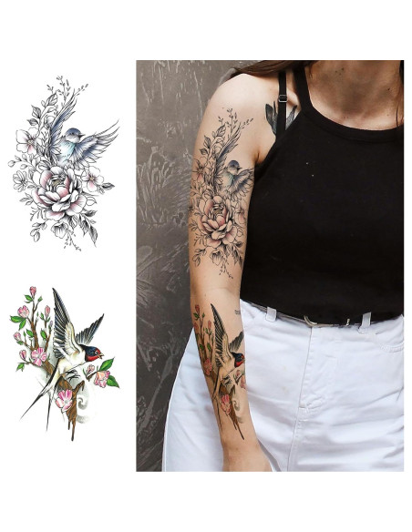 Tatuaje Temporal Briyhose Flor de Pájaro 8 Hojas 21x14.8cm