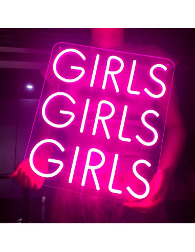 Señal de Neón LED Rosa Chicas Chicas Chicas YYUAN 38x33cm
