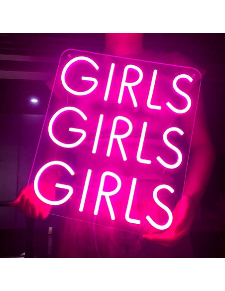 Señal de Neón LED Rosa Chicas Chicas Chicas YYUAN 38x33cm