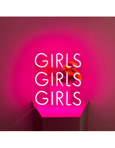 Señal de Neón LED Rosa Chicas Chicas Chicas YYUAN 38x33cm