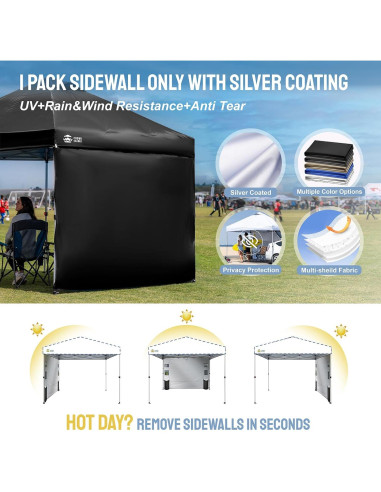 Pared Lateral CROWN SHADES Negra para Carpa Plegable 1.98x3.05m