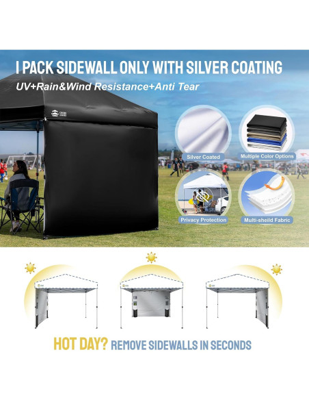 Pared Lateral CROWN SHADES Negra para Carpa Plegable 1.98x3.05m