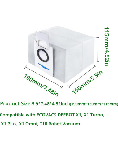 10 Bolsas Desechables para ECOVACS DEEBOT X1 Turbo y Omni