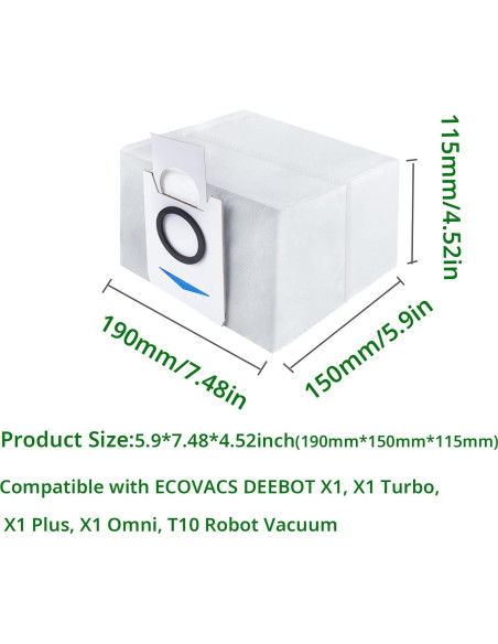 10 Bolsas Desechables para ECOVACS DEEBOT X1 Turbo y Omni