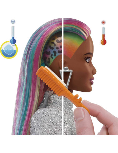 Muñeca Barbie Leopardo Pelo Arcoíris Mattel 30.4 cm con Accesorios