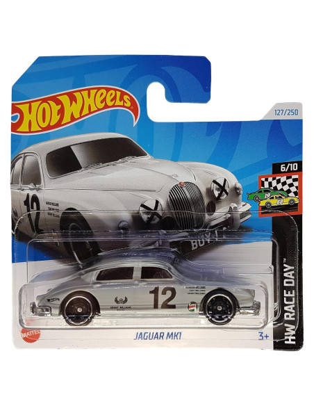 Hot Wheels Jaguar MK1 Coche de Carreras Plateado 1:64