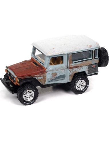 Coche Diecast Johnny Lightning 1980 Toyota Land Cruiser Gris y Rojo Edición Limitada 1/64