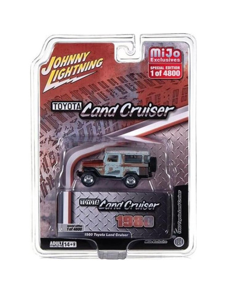 Coche Diecast Johnny Lightning 1980 Toyota Land Cruiser Gris y Rojo Edición Limitada 1/64