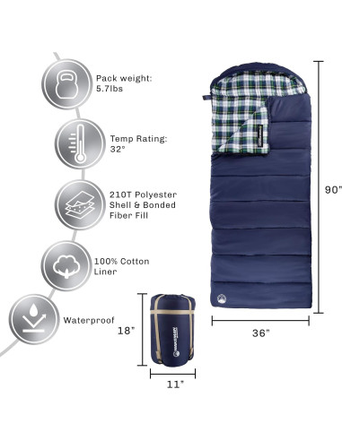 Saco de Dormir Wakeman XL 3 Estaciones 0C Impermeable