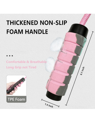 Cuerda de Salto Ajustable FitColt Rosa con Peso y Mango de Espuma