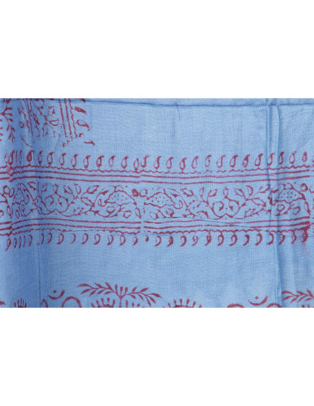 Bufanda Boho Tribu Azure OM Algodón Impresa a Mano 183x91 cm