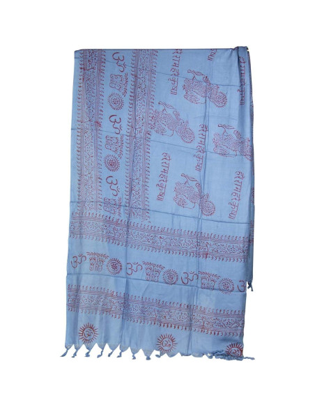 Bufanda Boho Tribu Azure OM Algodón Impresa a Mano 183x91 cm