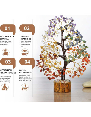 Árbol de Cristales de Chakra JAGASY 22.9 cm Hecho a Mano