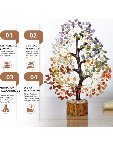 Árbol de Cristales de Chakra JAGASY 22.9 cm Hecho a Mano