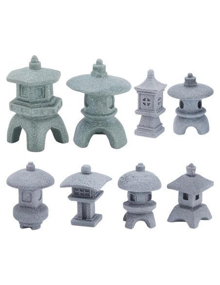 Conjunto de 8 Estatuas de Jardín Zen Pagoda WEBEEDY - Resina