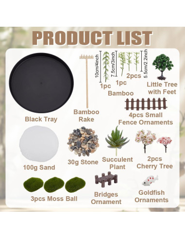 Kit de Jardín Zen Japonés WEBEEDY 22.6x22.6 cm para Escritorio